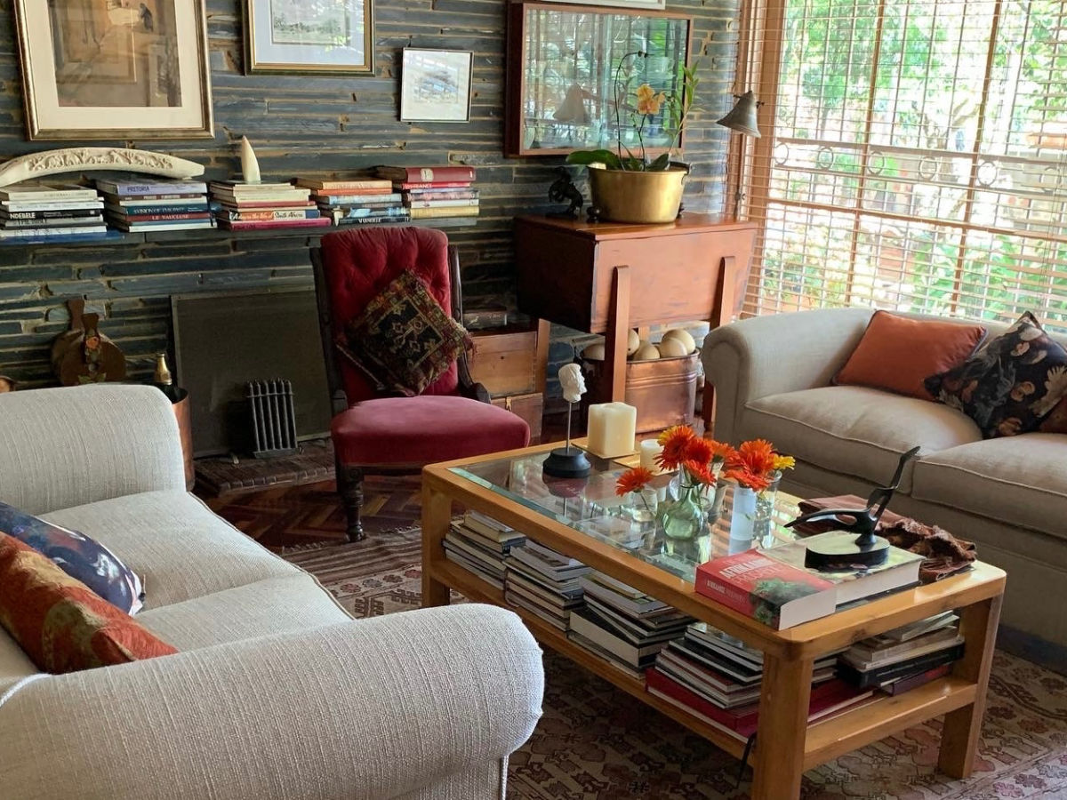 Living room with lots of books