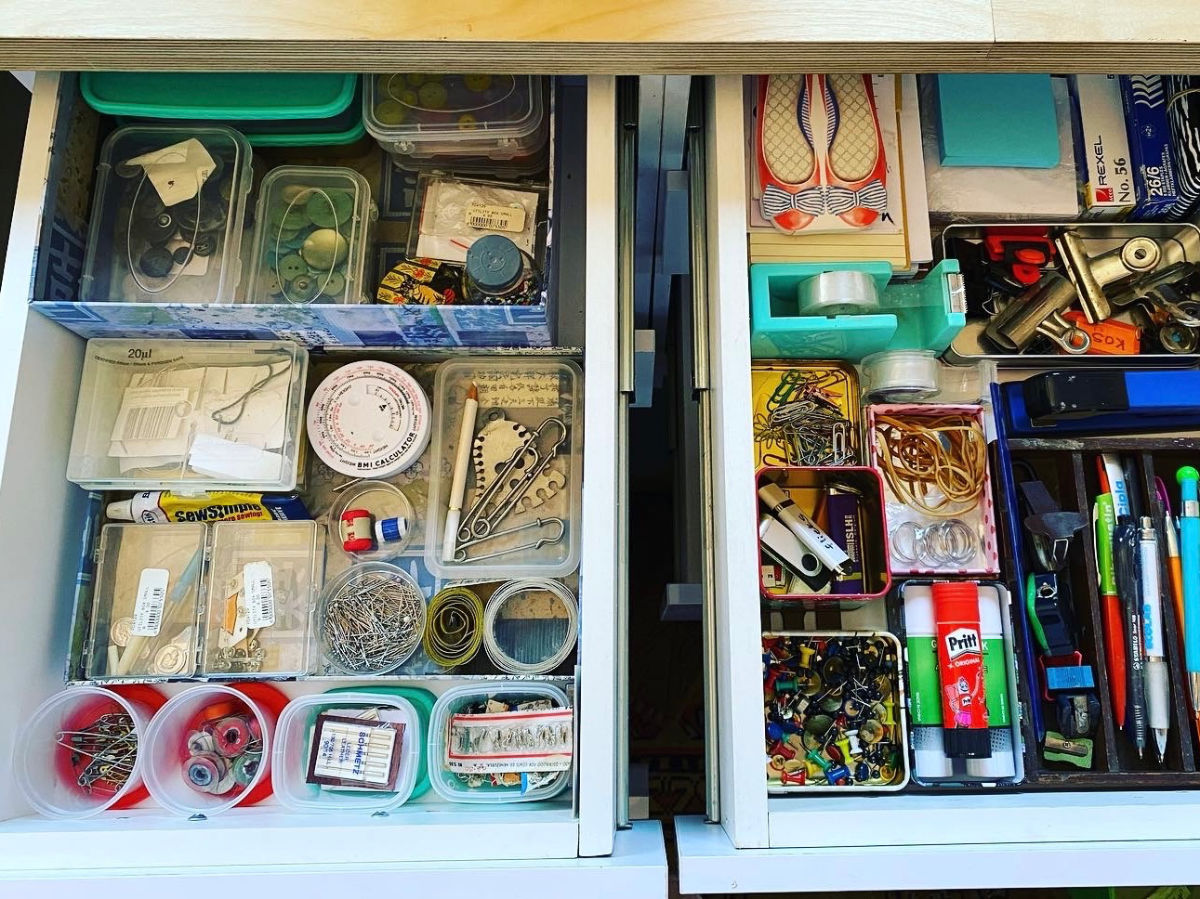 drawer full of colourful stationary